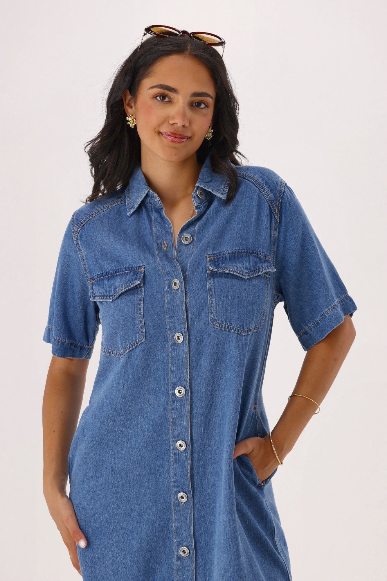 Cora Denim Dress Mid Blue Wash