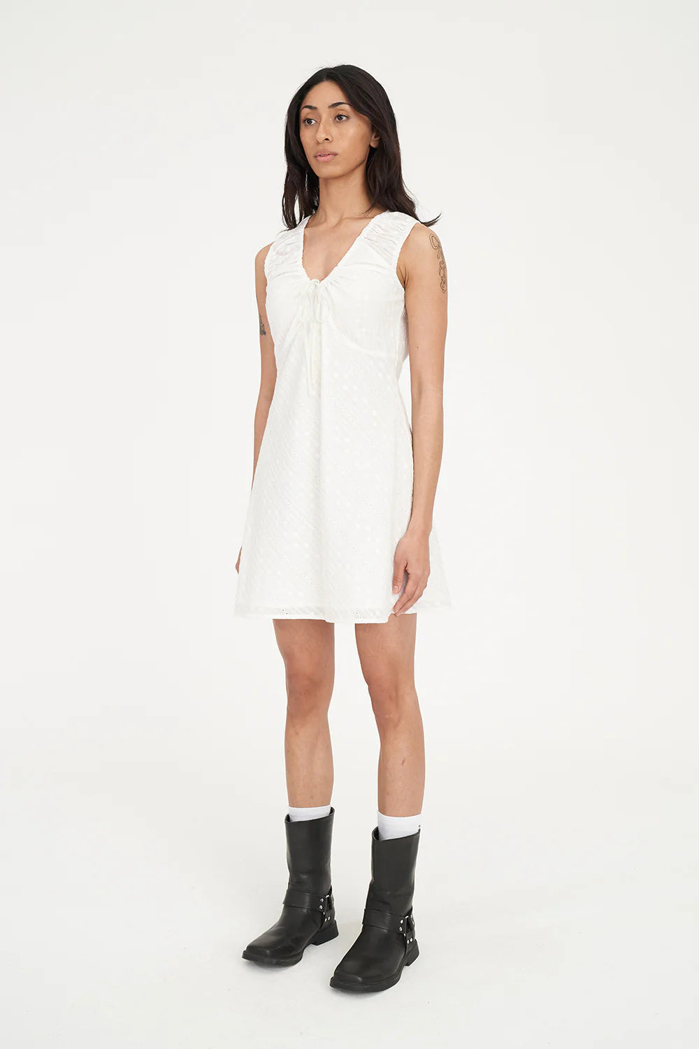 Huffer Broderie Celine Mini Dress Chalk