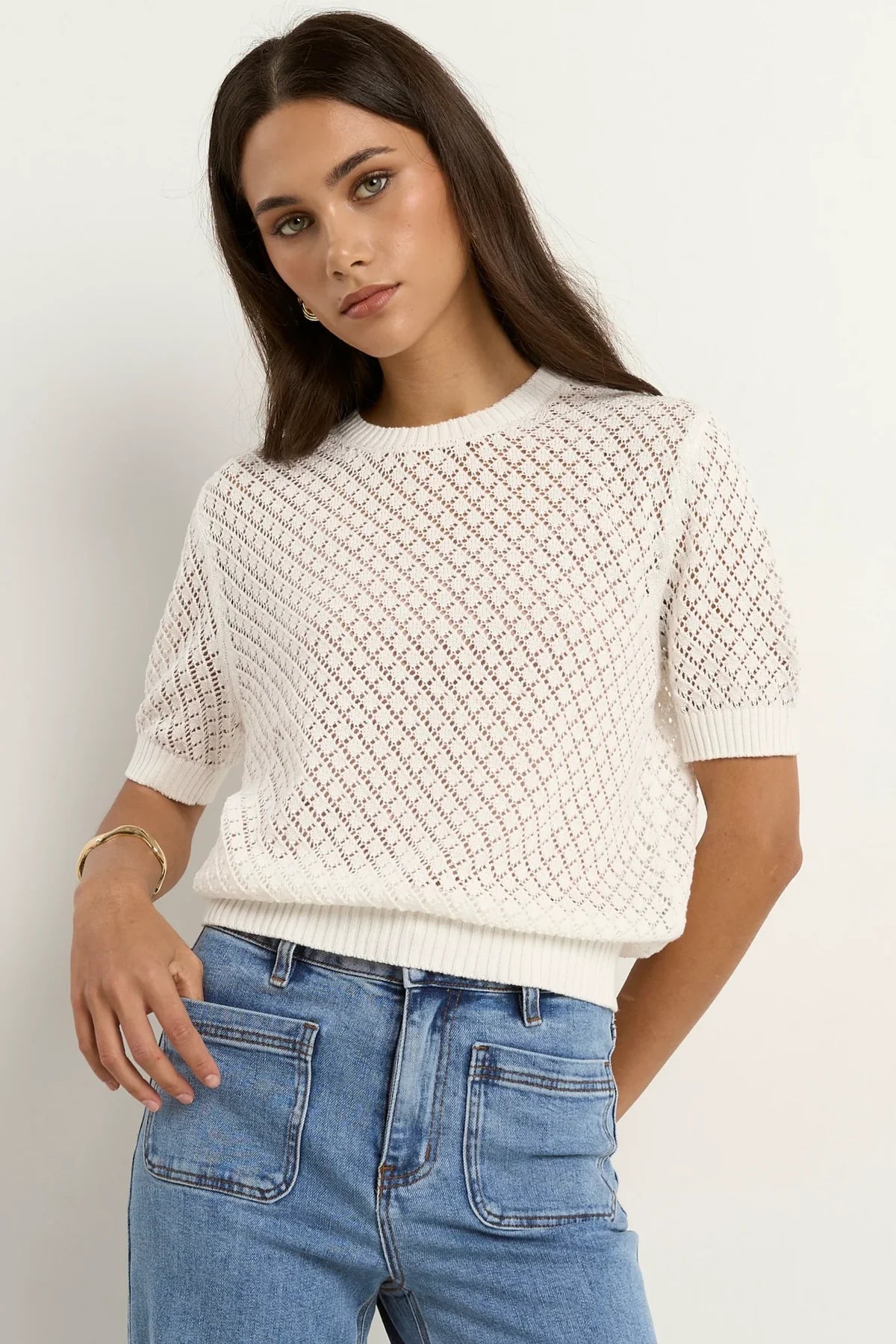 Ivy + Jack Dapple Ivory Boxy Knit Lac Tee Ivory