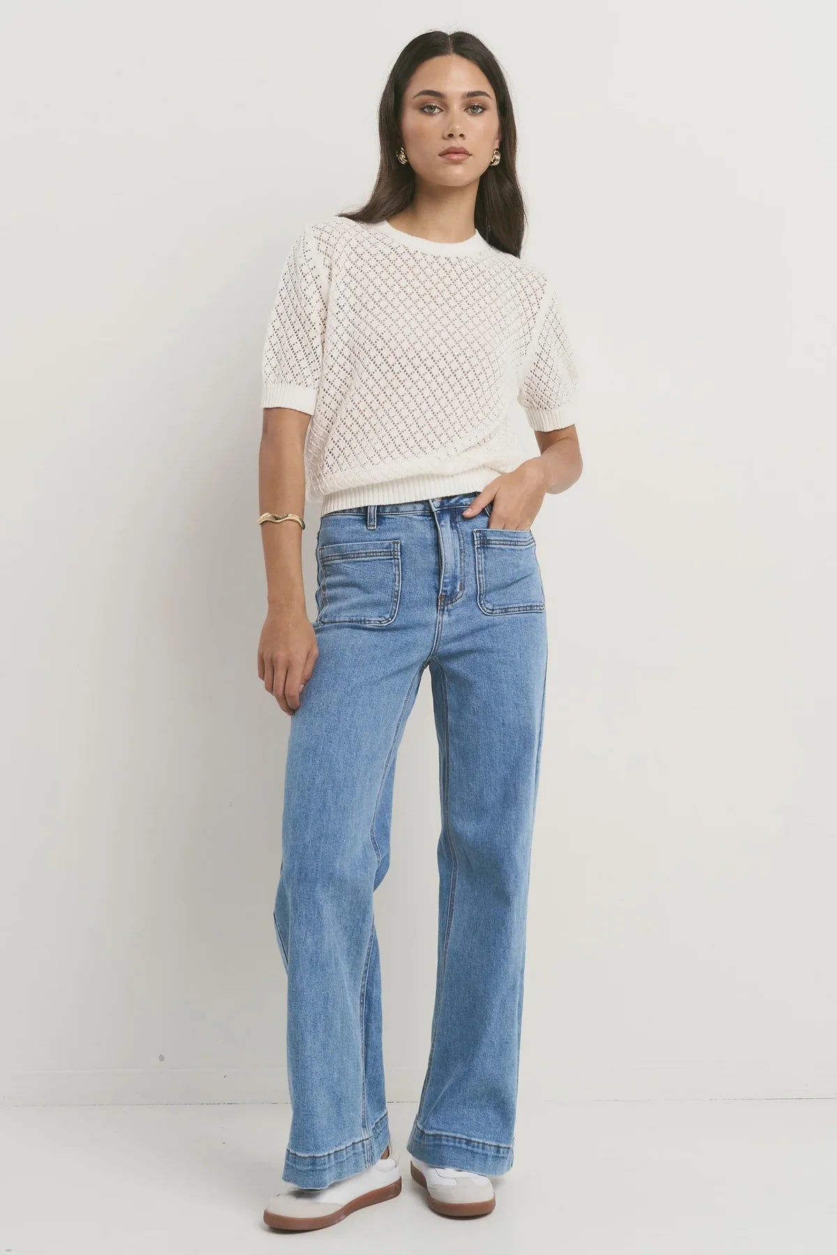 Ivy + Jack Dapple Ivory Boxy Knit Lac Tee Ivory