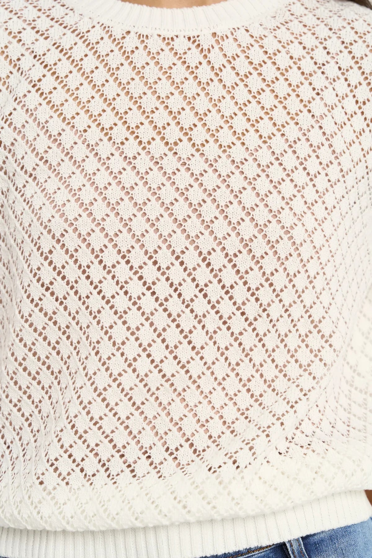 Ivy + Jack Dapple Ivory Boxy Knit Lac Tee Ivory