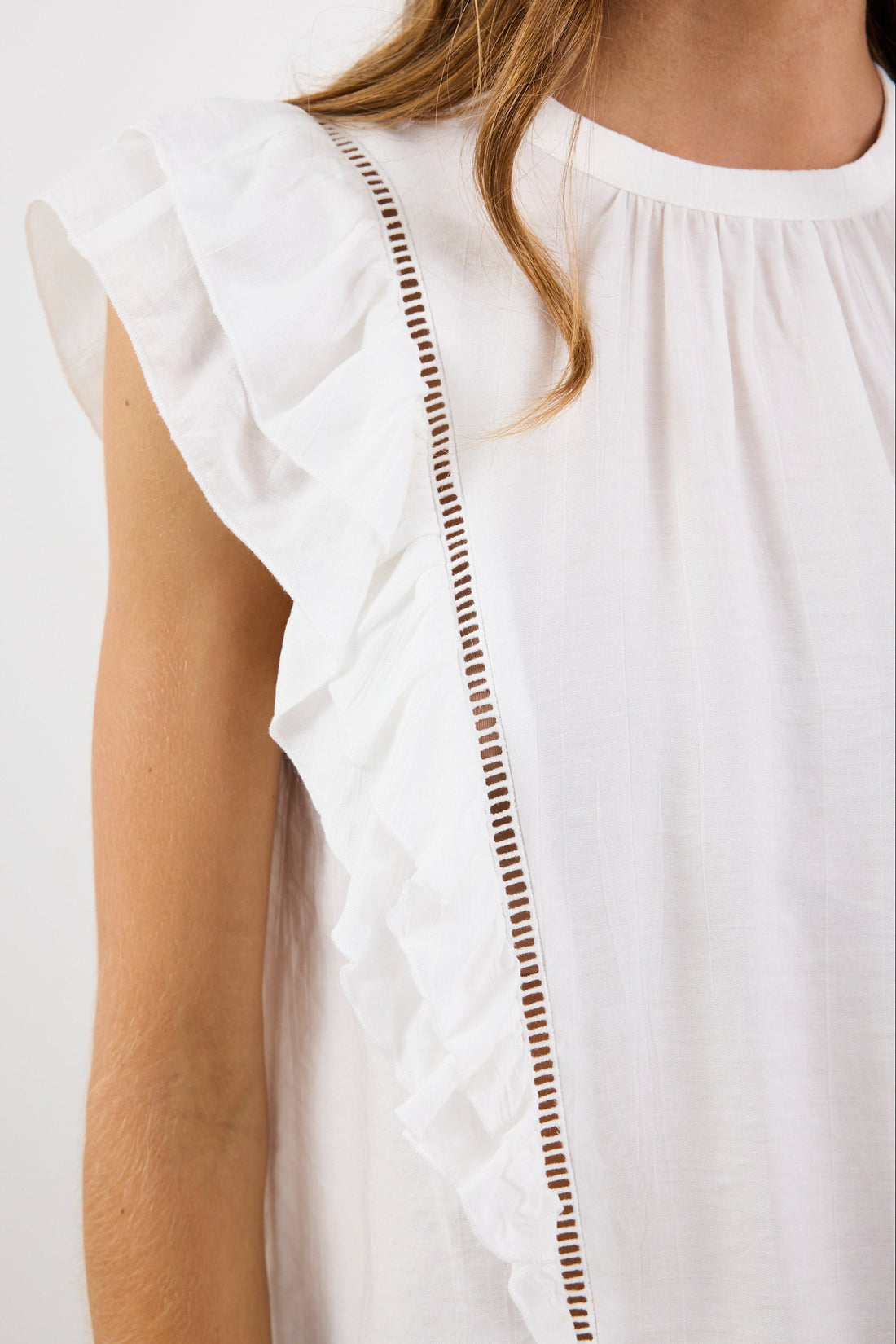 Ivy + Jack Exotic Ivory Sheer High Neck Frill Sleeve Top