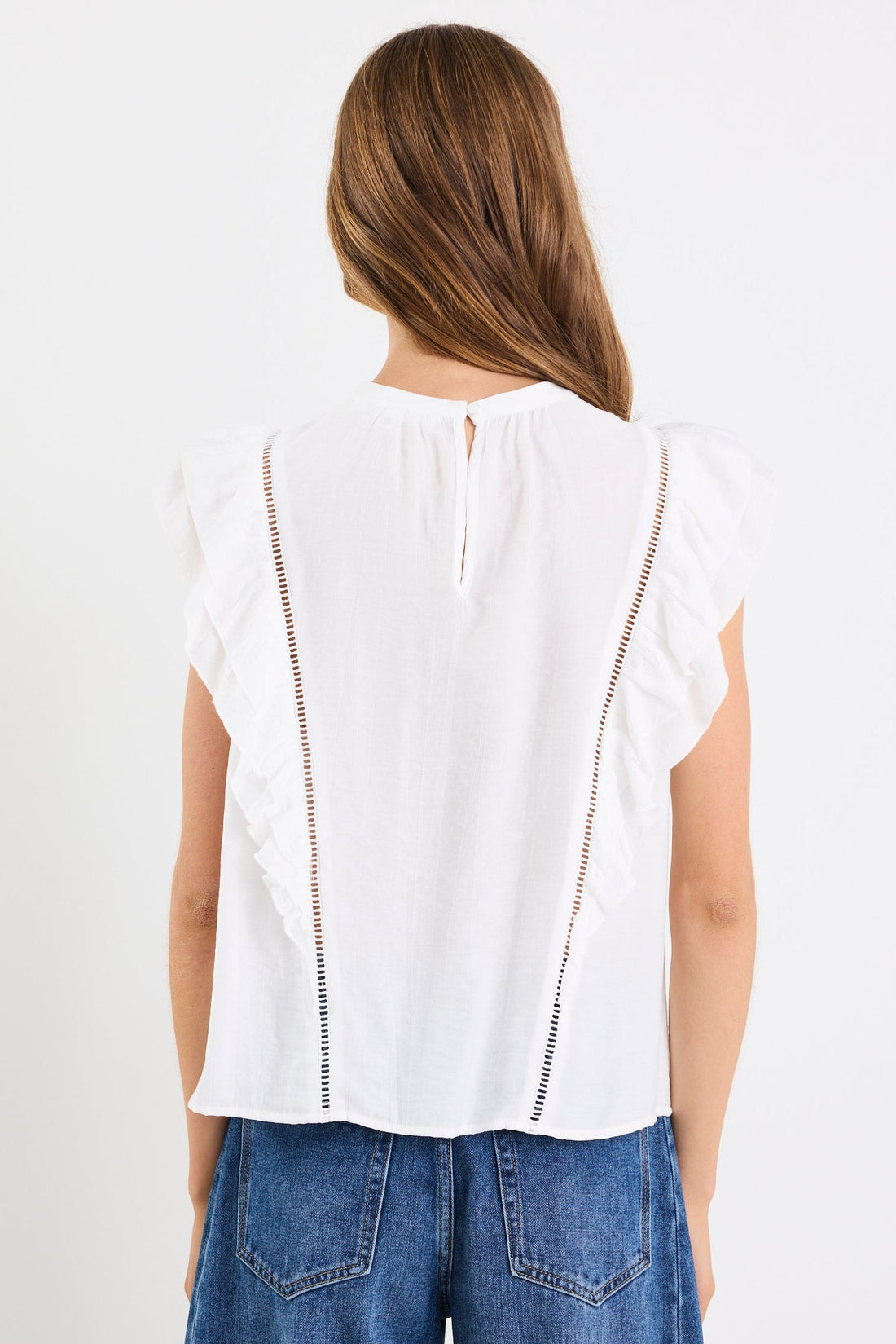 Ivy + Jack Exotic Ivory Sheer High Neck Frill Sleeve Top