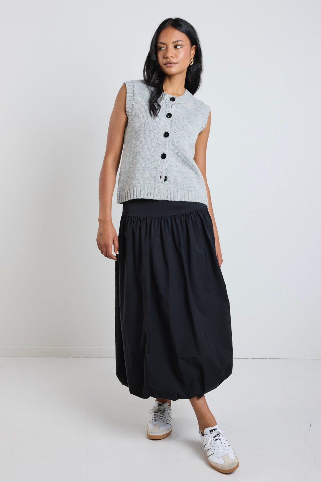 Stories Be Told Intensity Black Bubble Midi Skirt