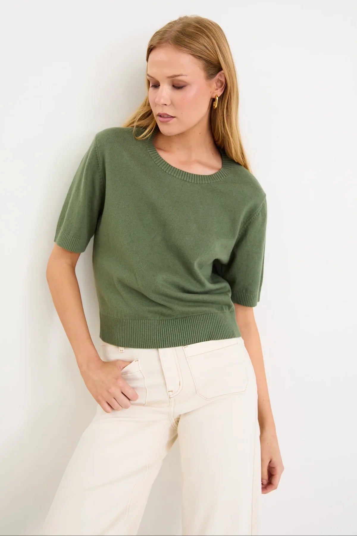 Ivy + Jack Topic Khaki Cashmere Blend Soft Knit Tee