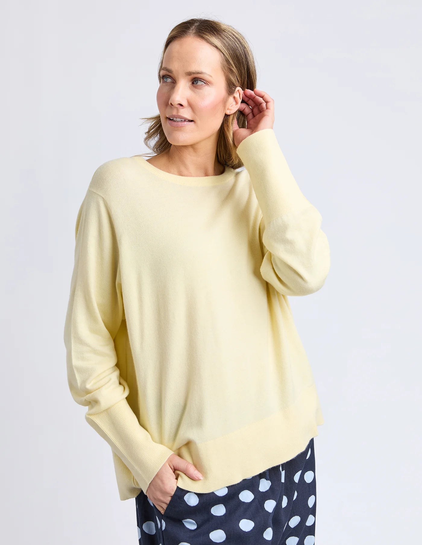 Elm Sunny Long Sleeve Knit Top Pale Banana