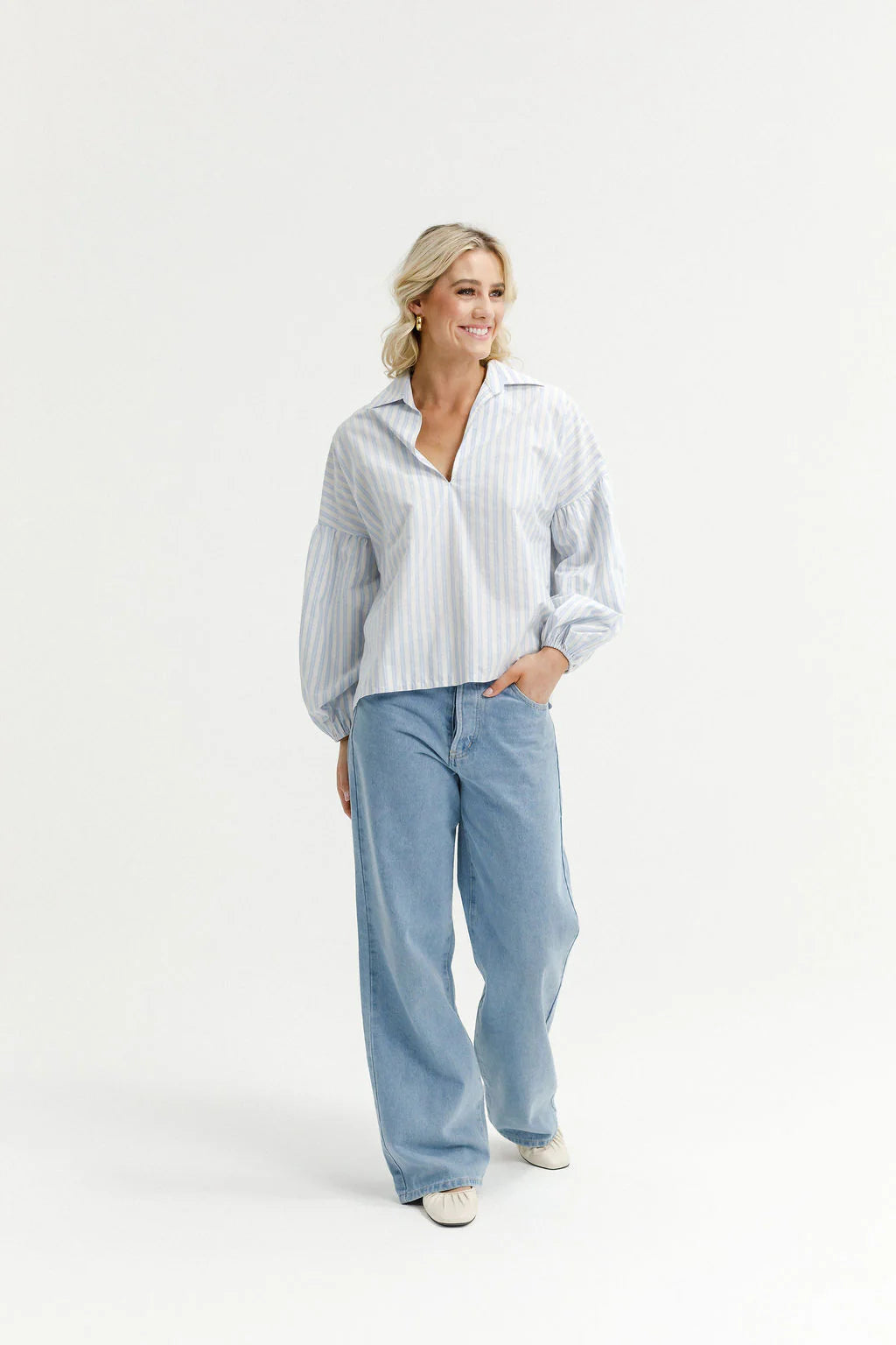 Homelee Stevie Shirt Powder Blue Stripes