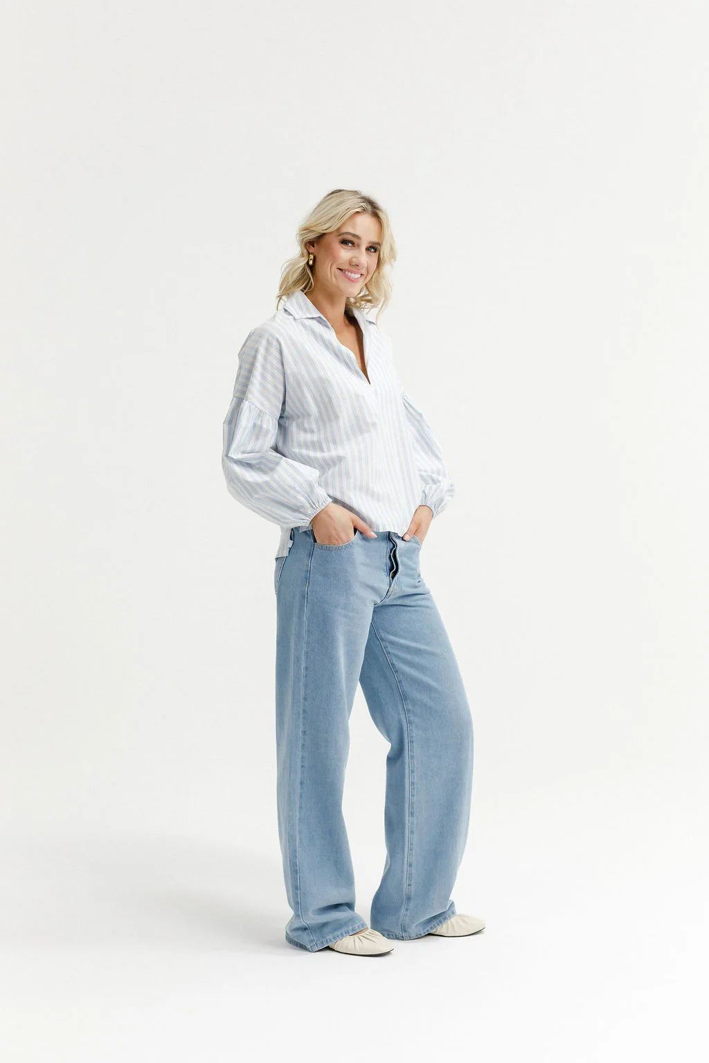 Homelee Stevie Shirt Powder Blue Stripes