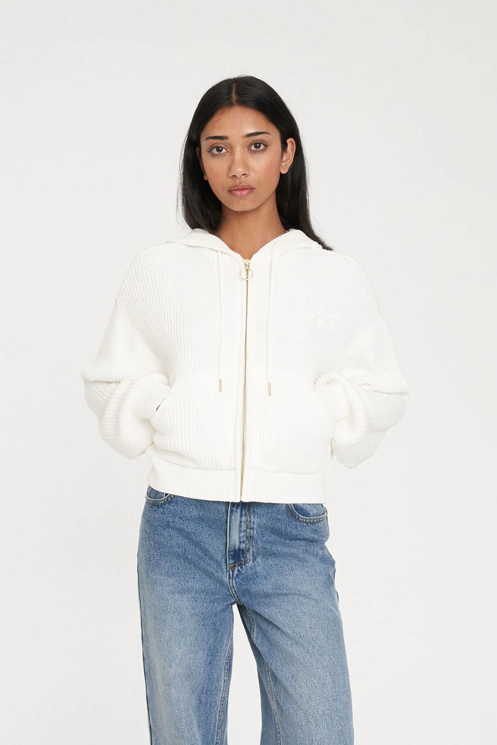 Huffer Signature Knit Hood Chalk￼