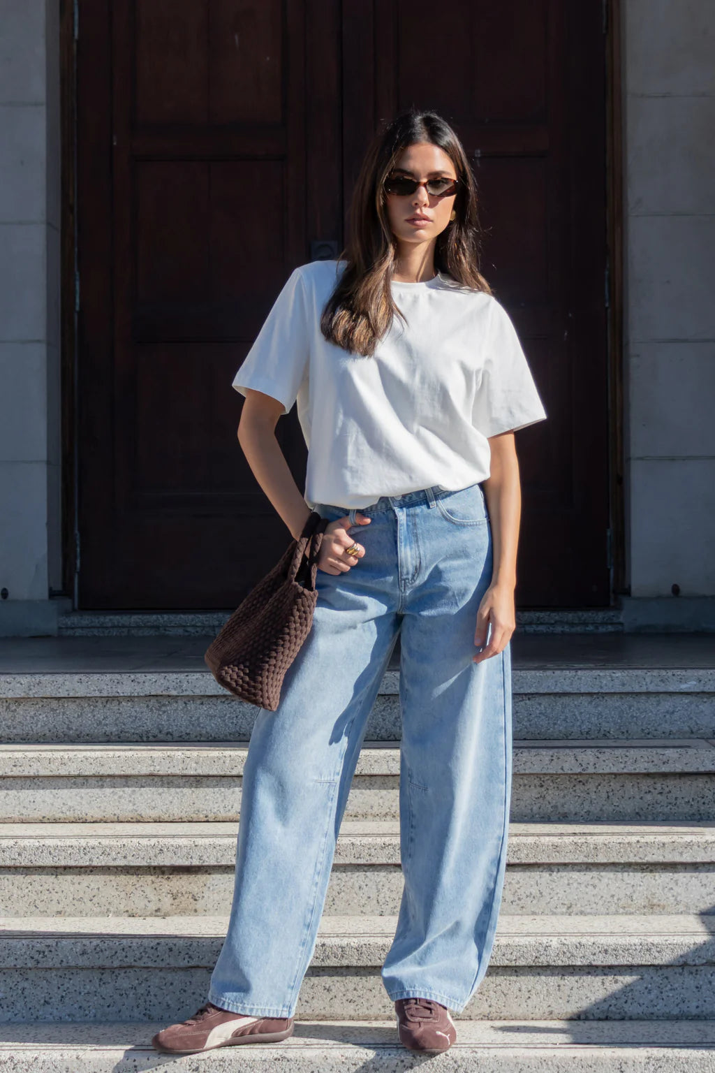 Berlin Ice Blue Mid Barrel Leg Jean