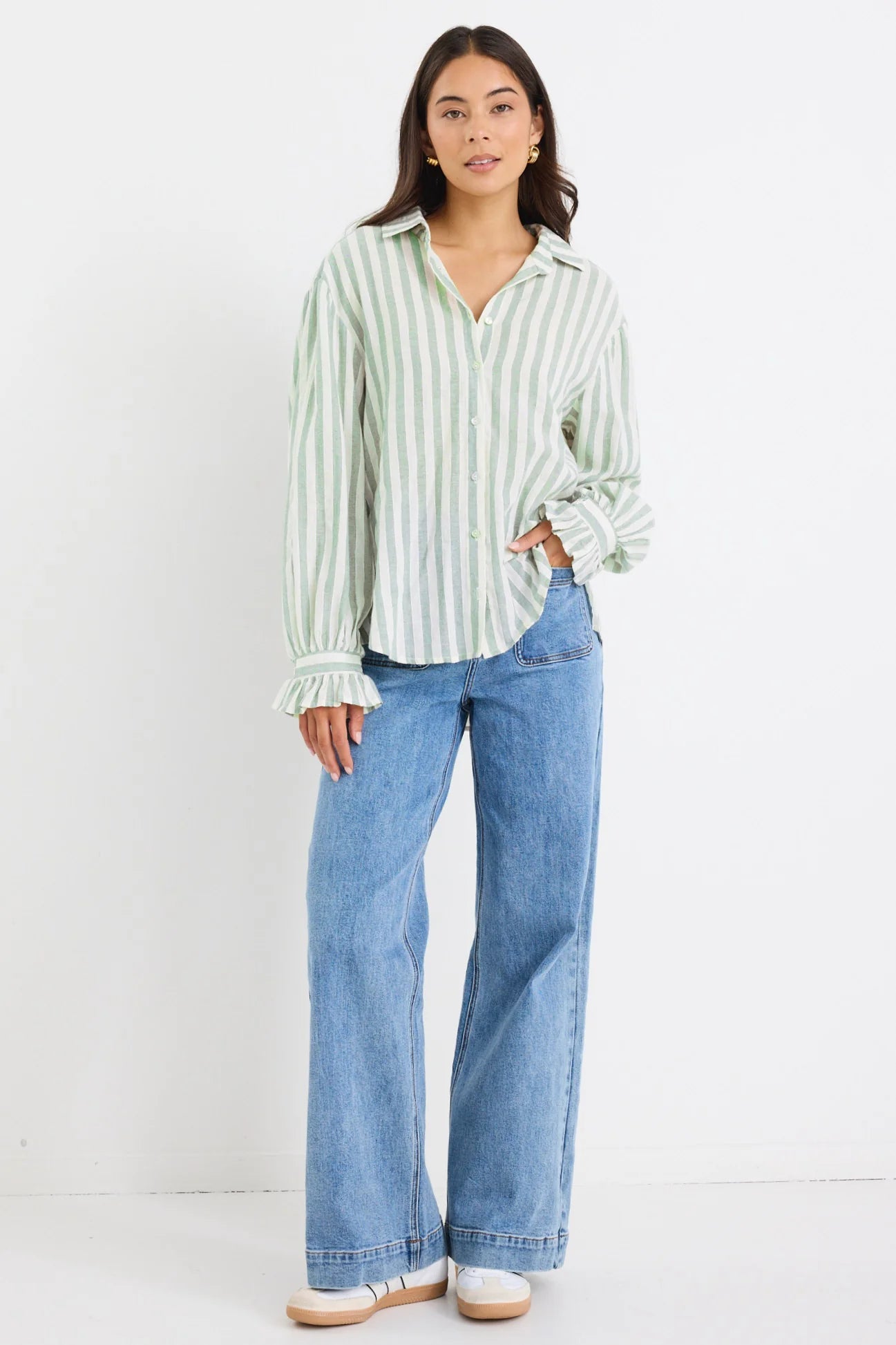 Connection Moss Stripe Drop Shoulder Long Sleeve Shirt