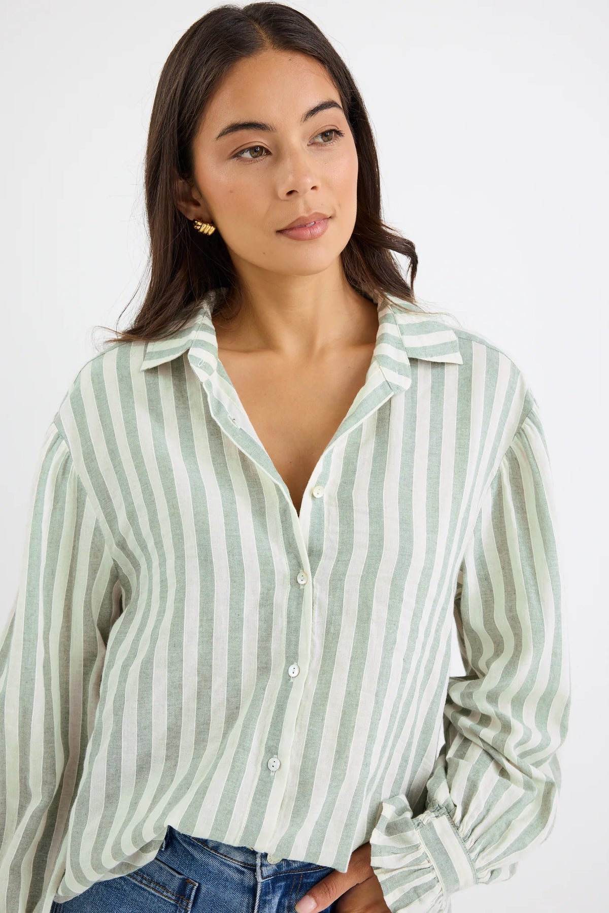 Connection Moss Stripe Drop Shoulder Long Sleeve Shirt