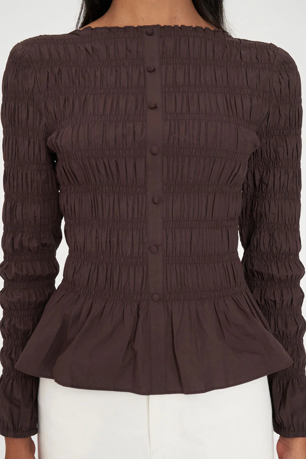 Huffer Long Sleeve Shirred Shirt Chestnut