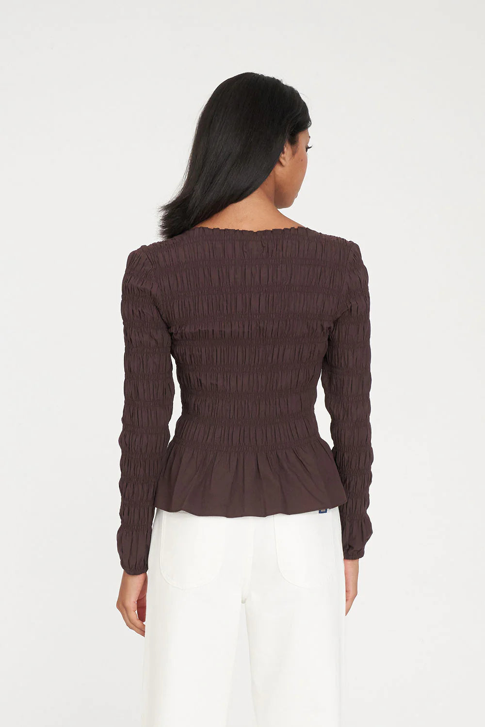 Huffer Long Sleeve Shirred Shirt Chestnut