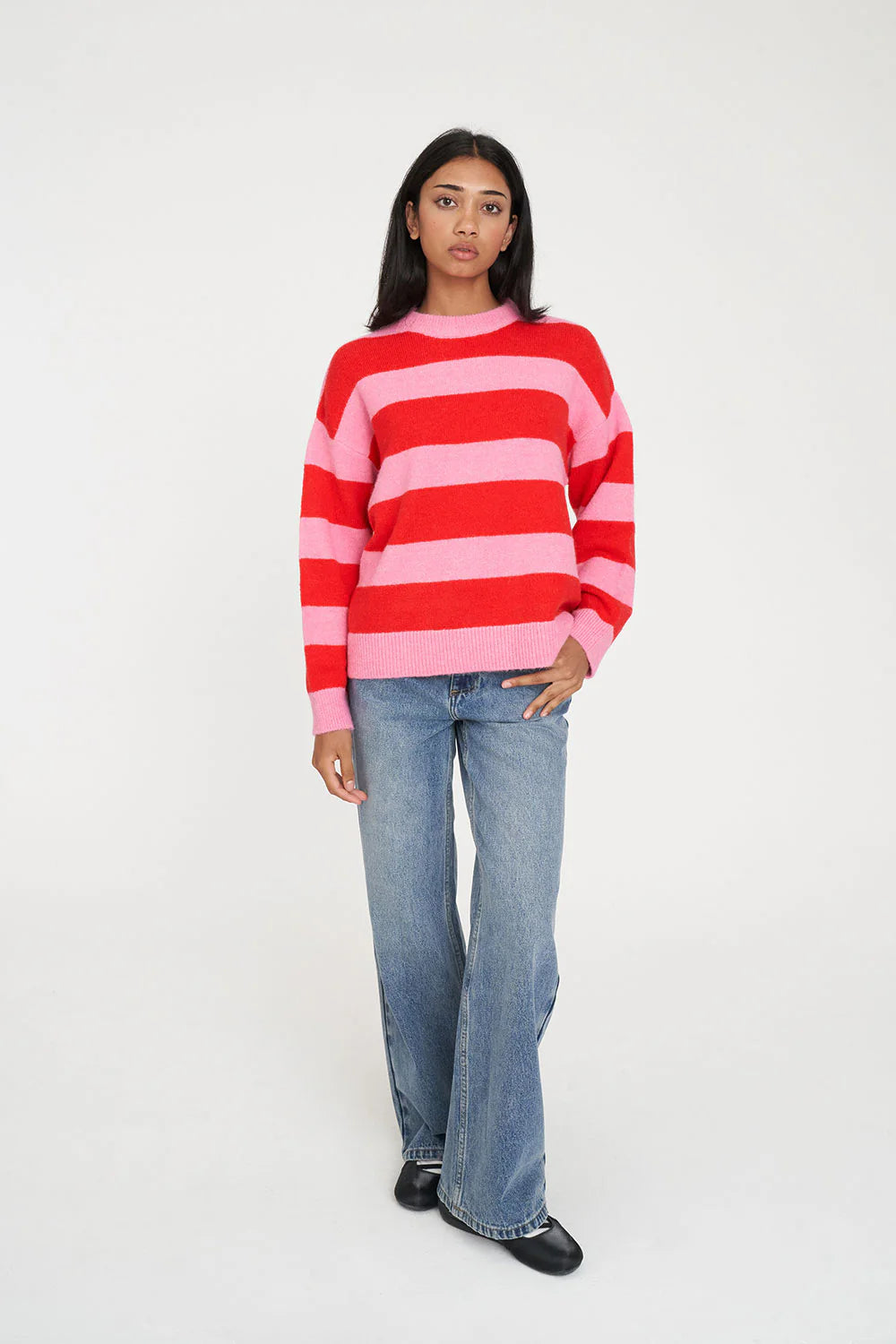 Huffer Kenzie Stripe Knit Crew Pink/Red