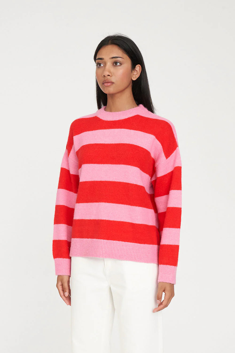 Huffer Kenzie Stripe Knit Crew Pink/Red