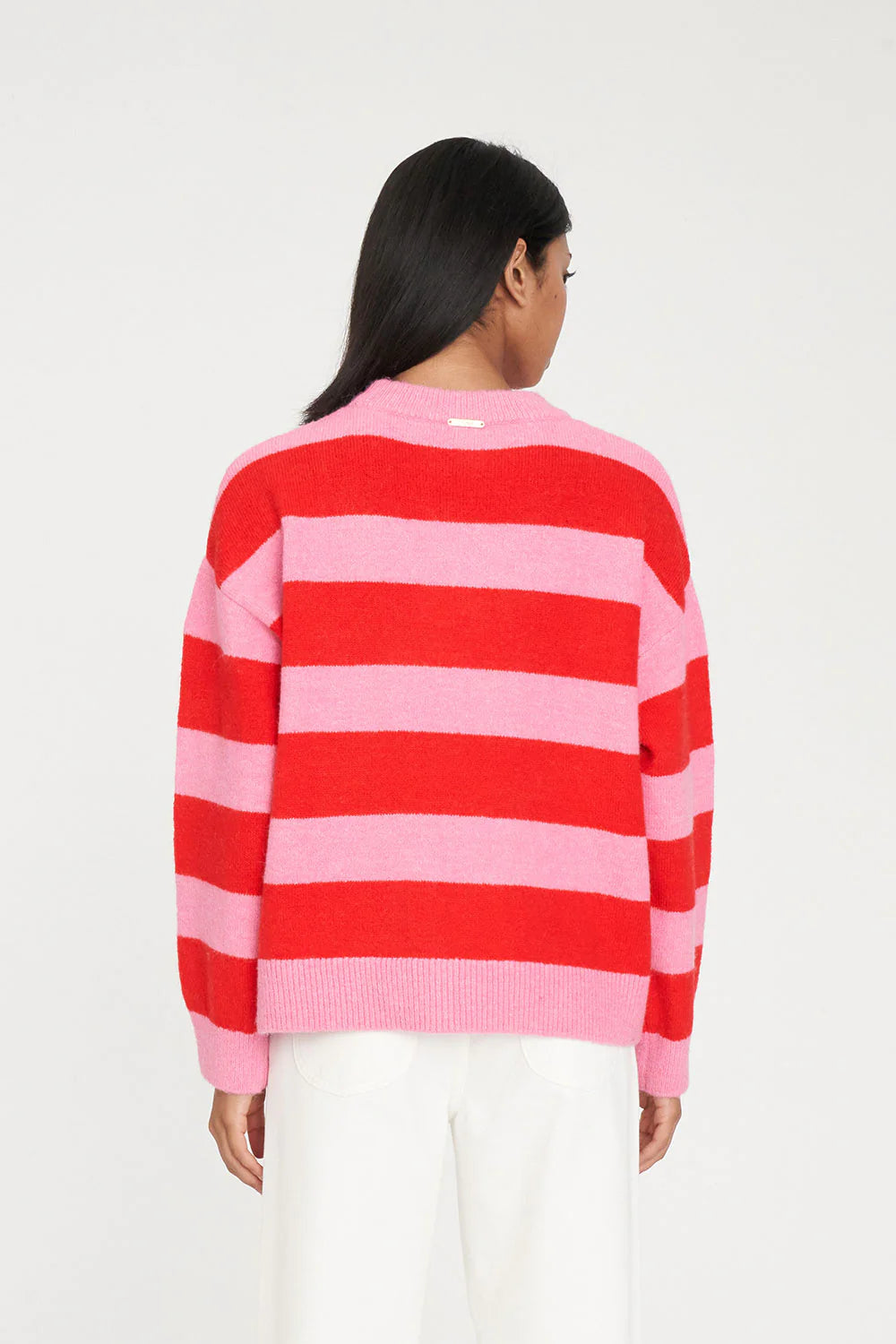 Huffer Kenzie Stripe Knit Crew Pink/Red