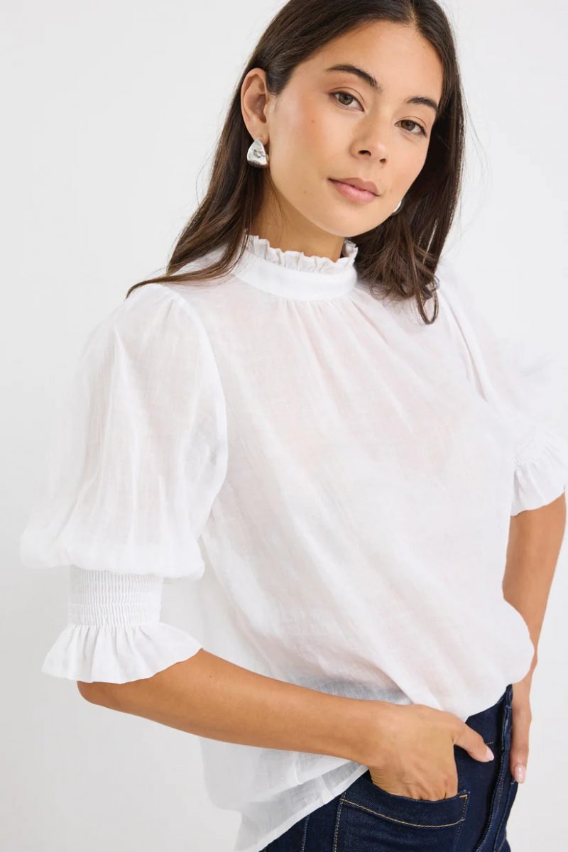 Verse Ivory Sheer High Neck Short Sleeve Top
