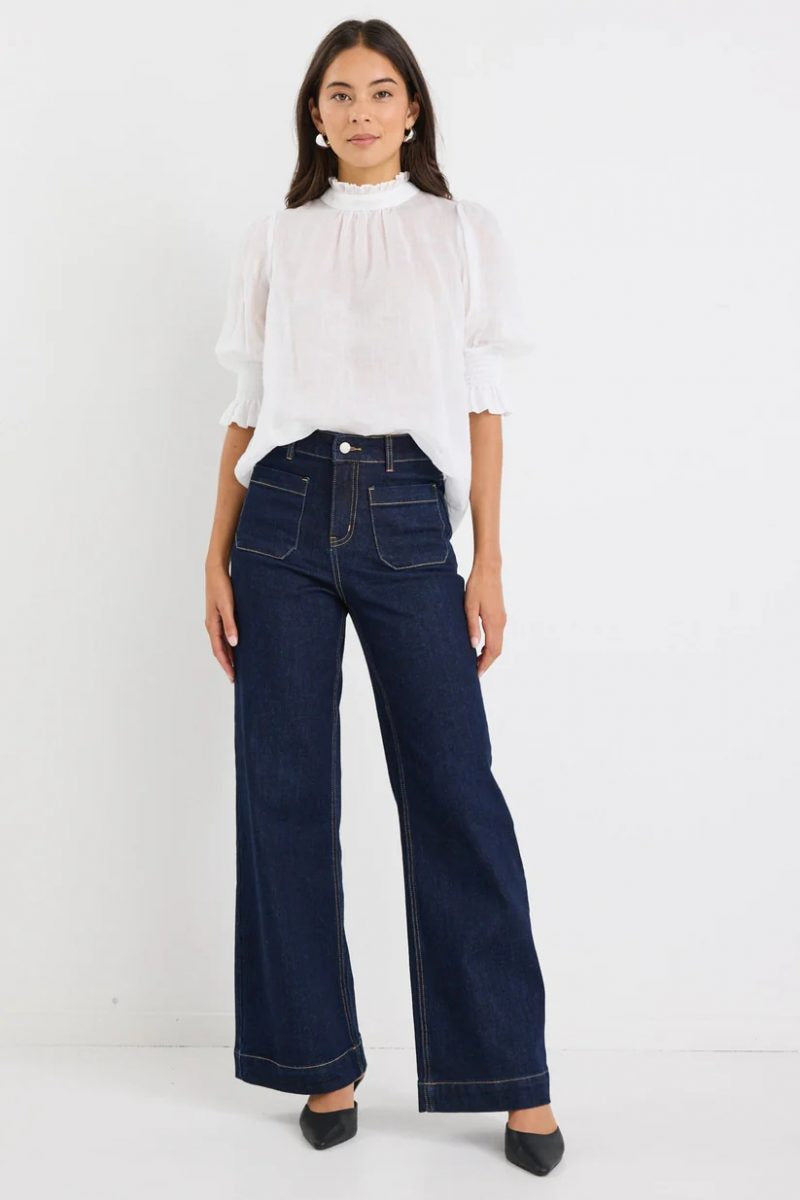 Verse Ivory Sheer High Neck Short Sleeve Top