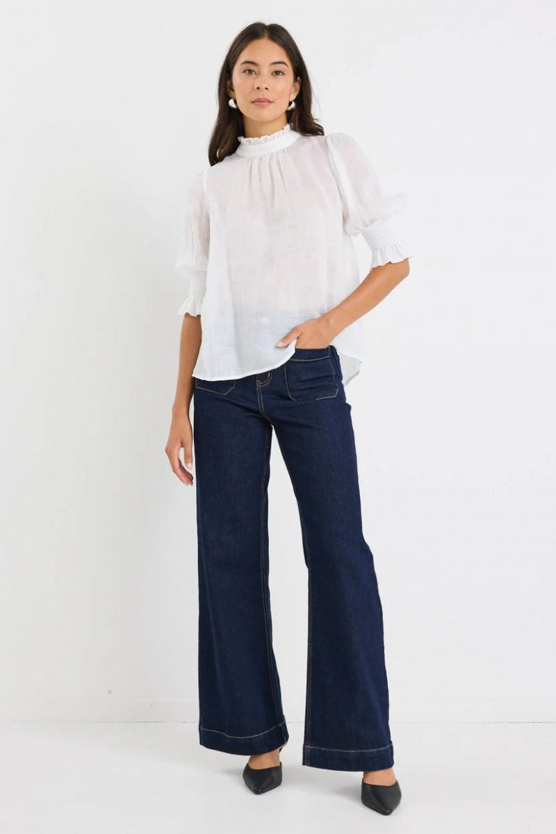 Verse Ivory Sheer High Neck Short Sleeve Top