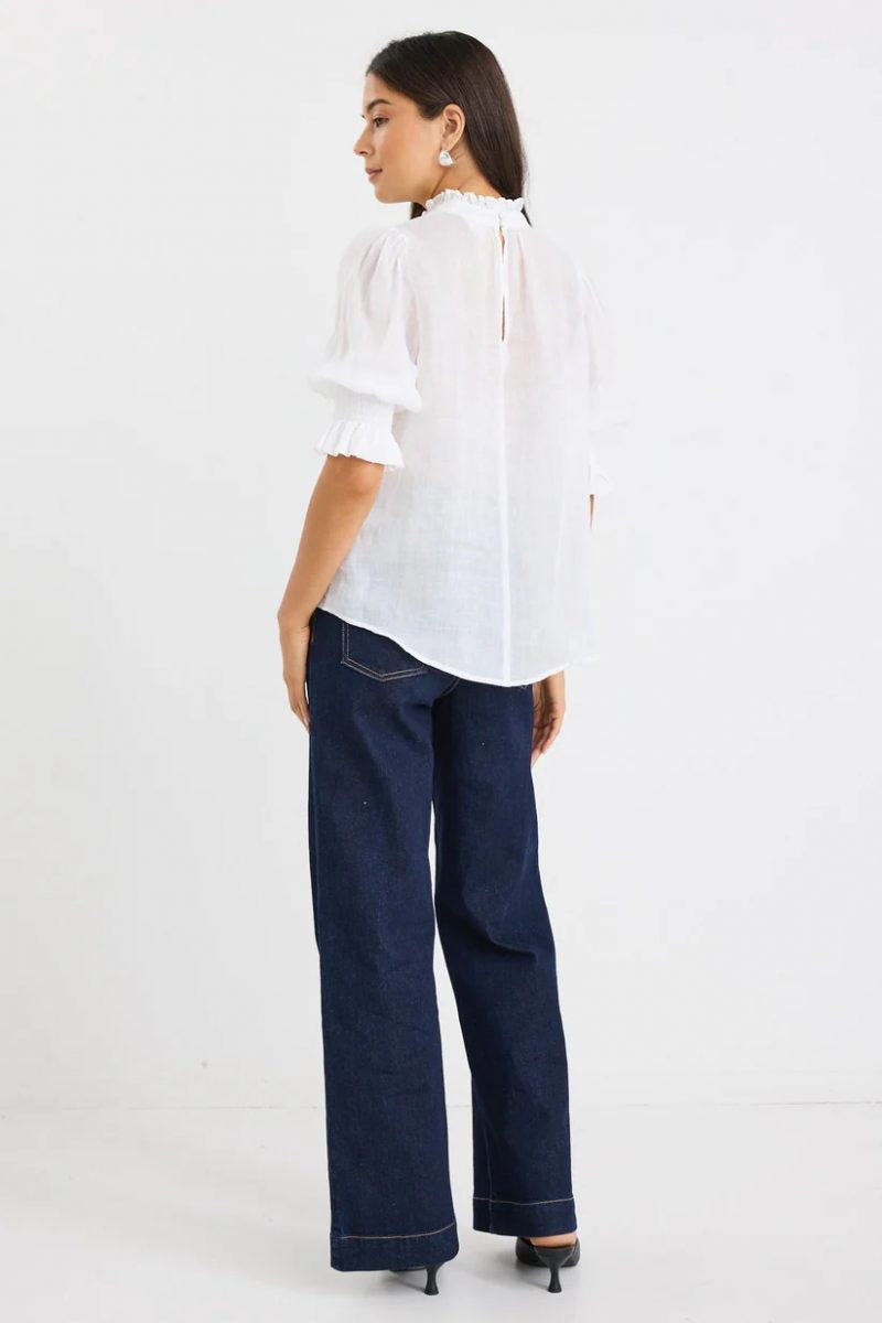 Verse Ivory Sheer High Neck Short Sleeve Top