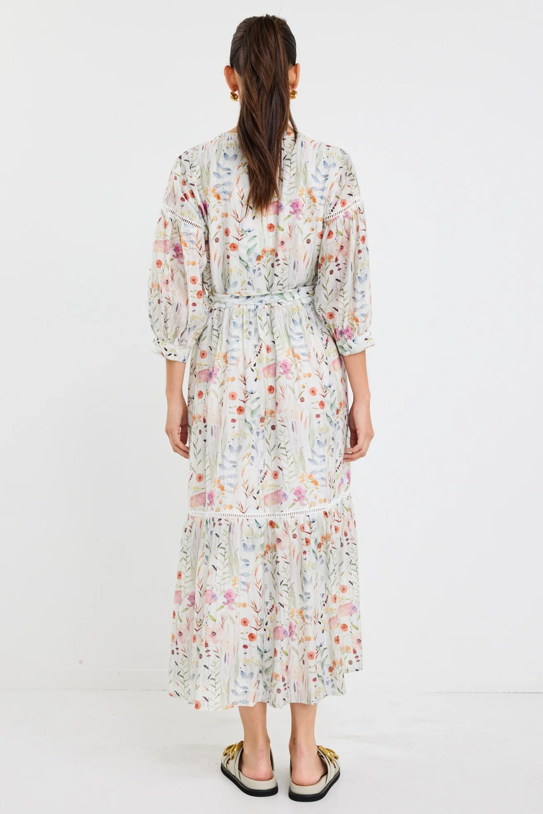 Wisdom Cream Floral Balloon Sleeve Midi Shirt Dress