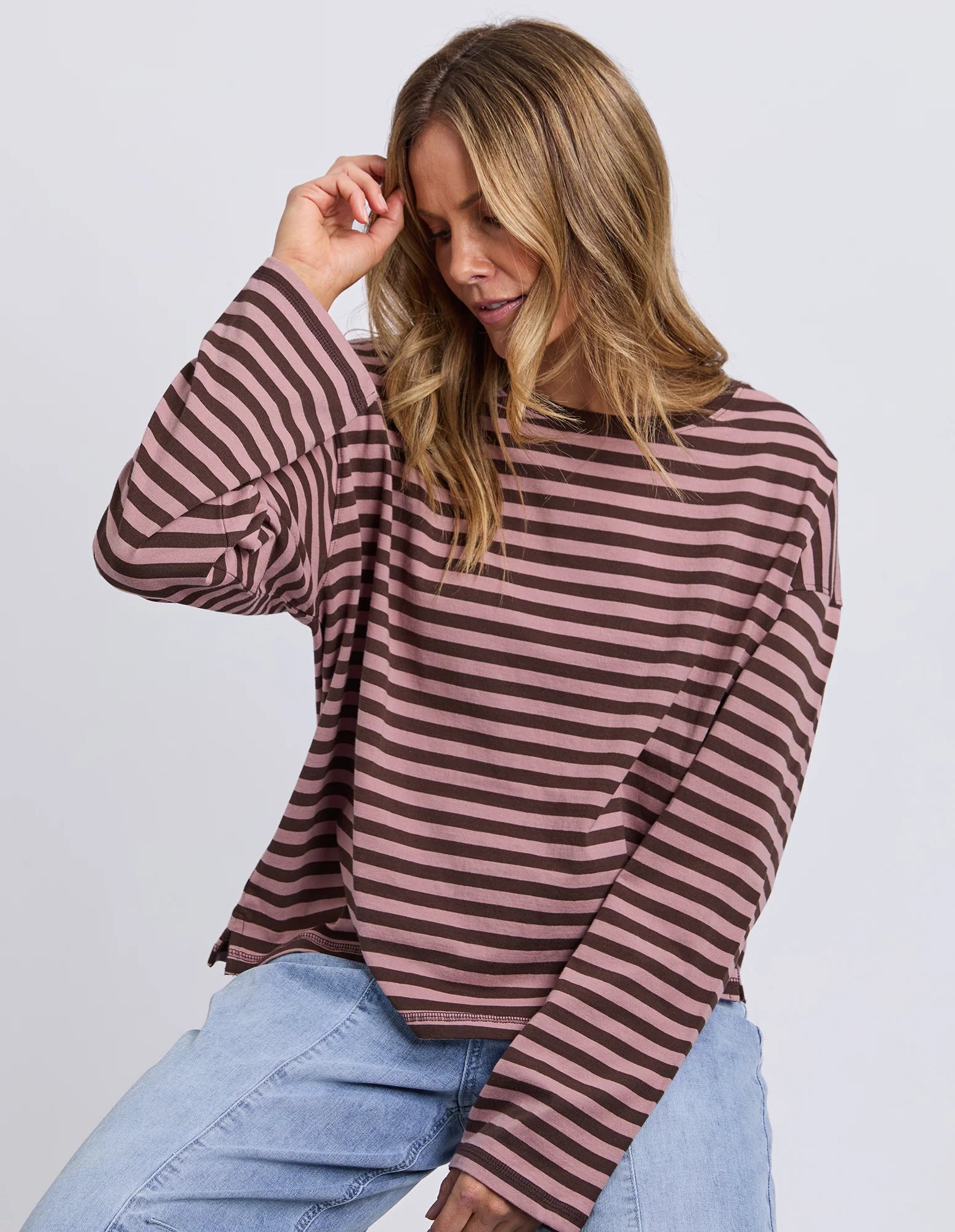 Foxwood Lola Stripe Long Sleeve Coffee/Dusty Rose