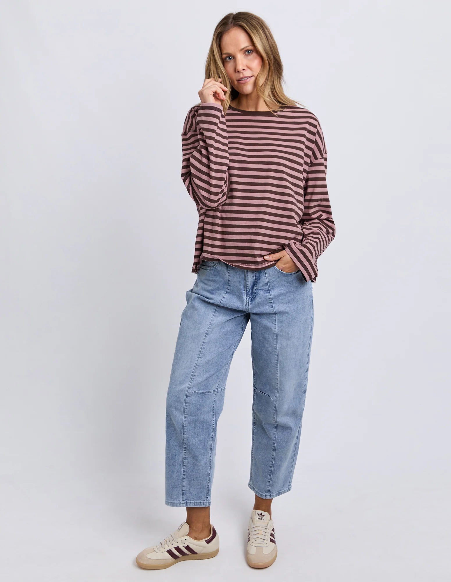 Foxwood Lola Stripe Long Sleeve Coffee/Dusty Rose