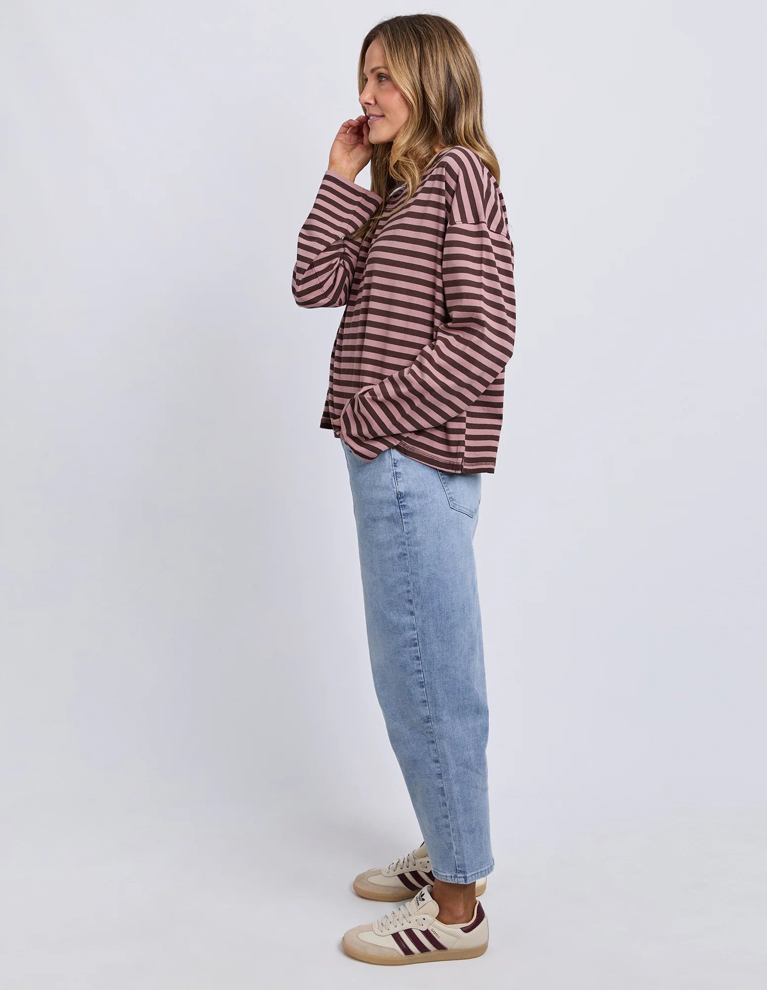 Foxwood Lola Stripe Long Sleeve Coffee/Dusty Rose