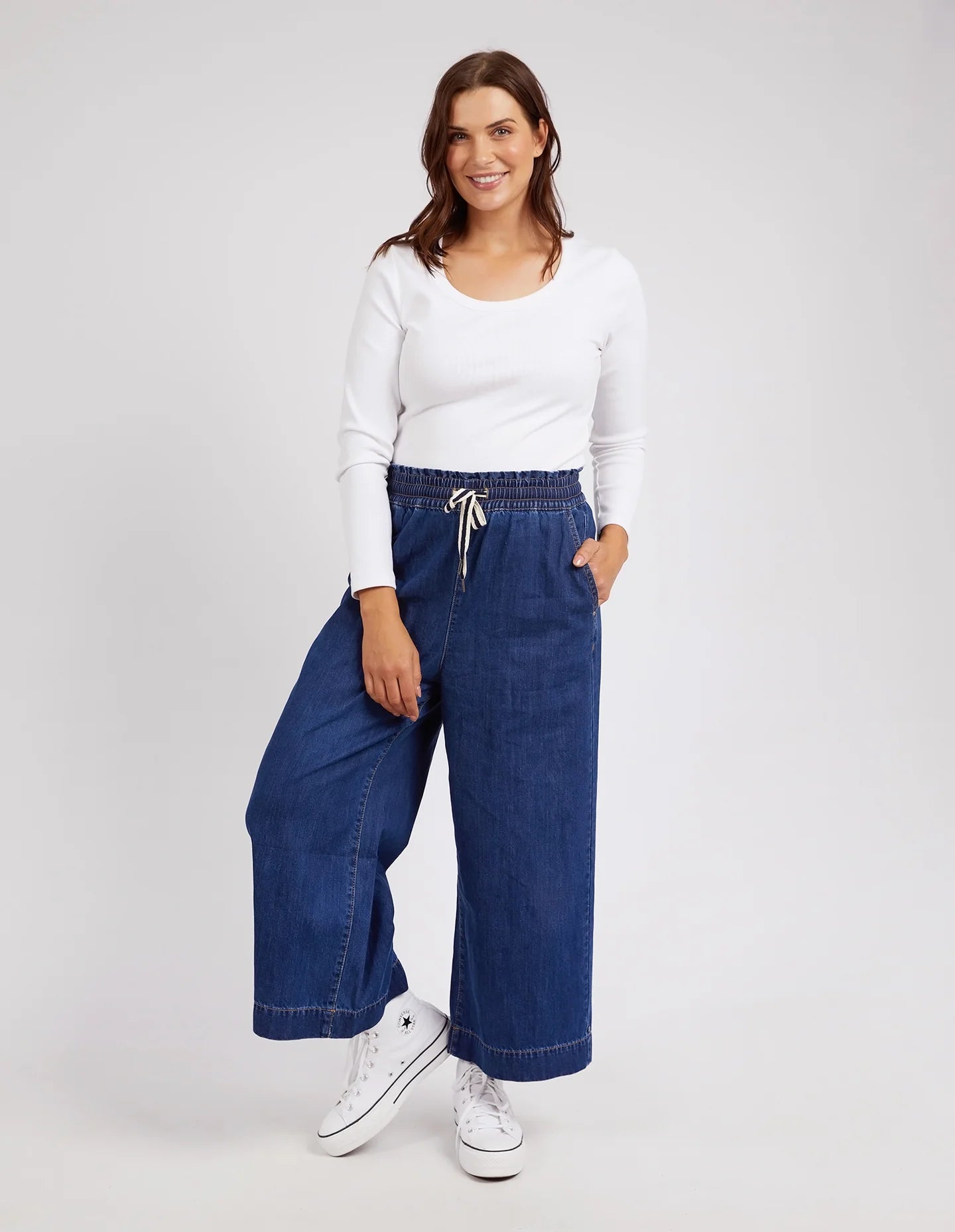 Elm Greta Wide Leg Pant Dark Blue Wash