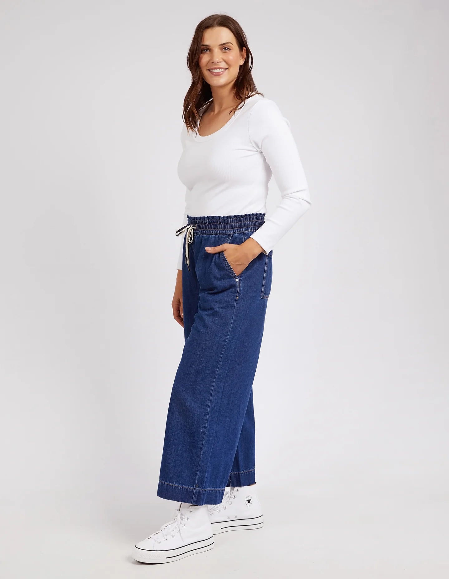 Elm Greta Wide Leg Pant Dark Blue Wash