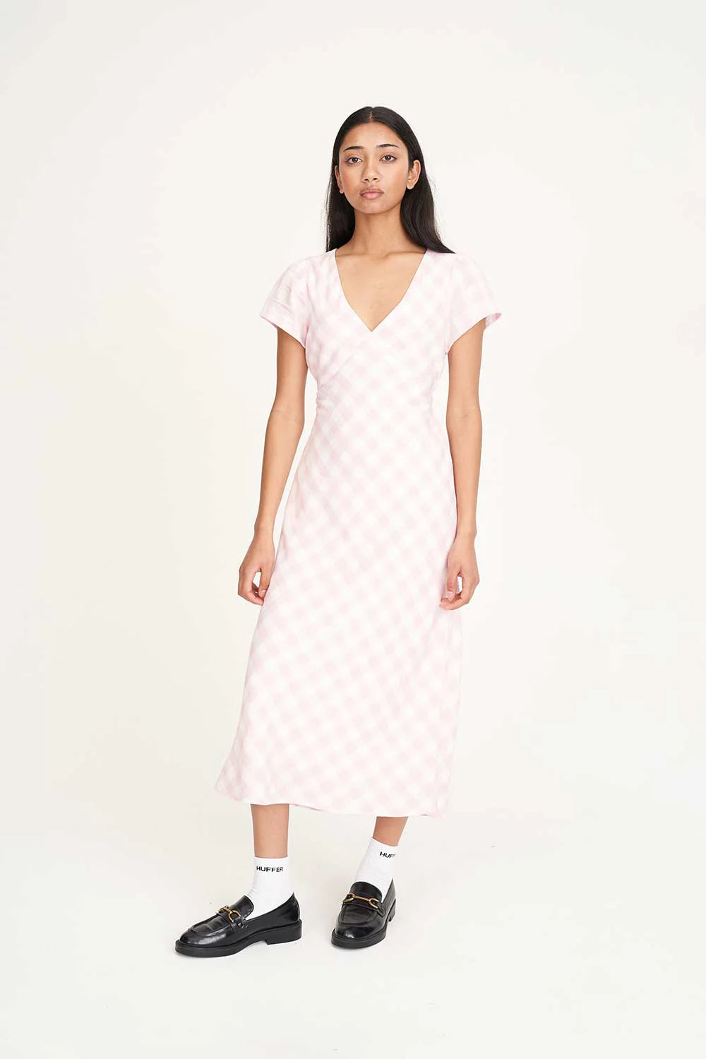 Celine Tie Back Midi Dress Pink/Chalk