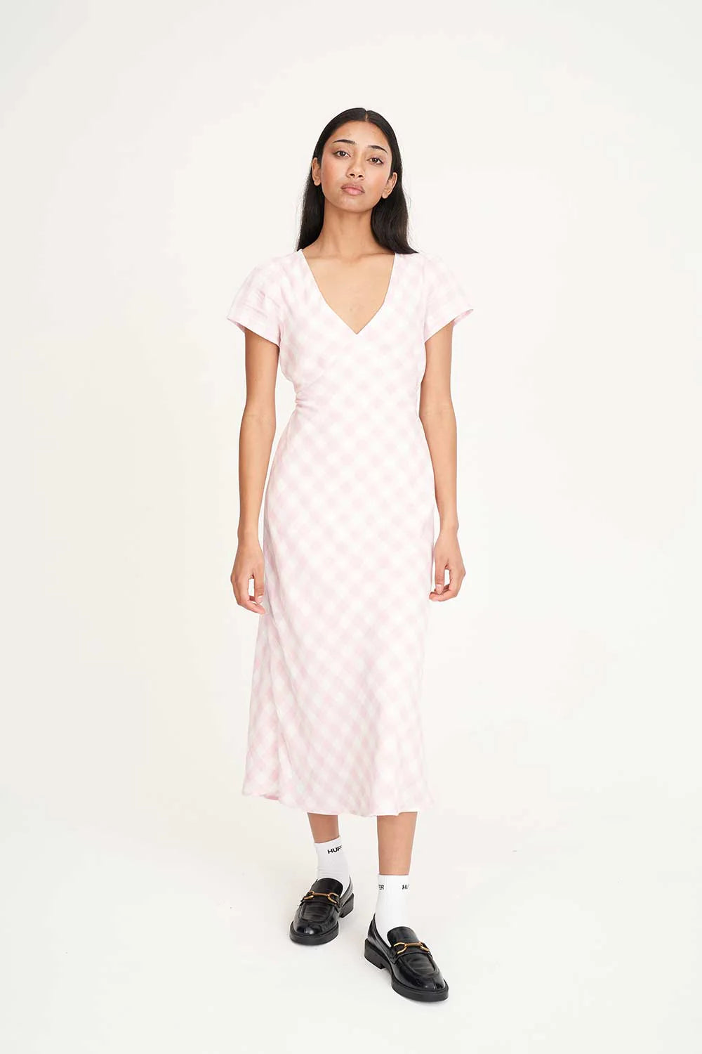 Celine Tie Back Midi Dress Pink/Chalk
