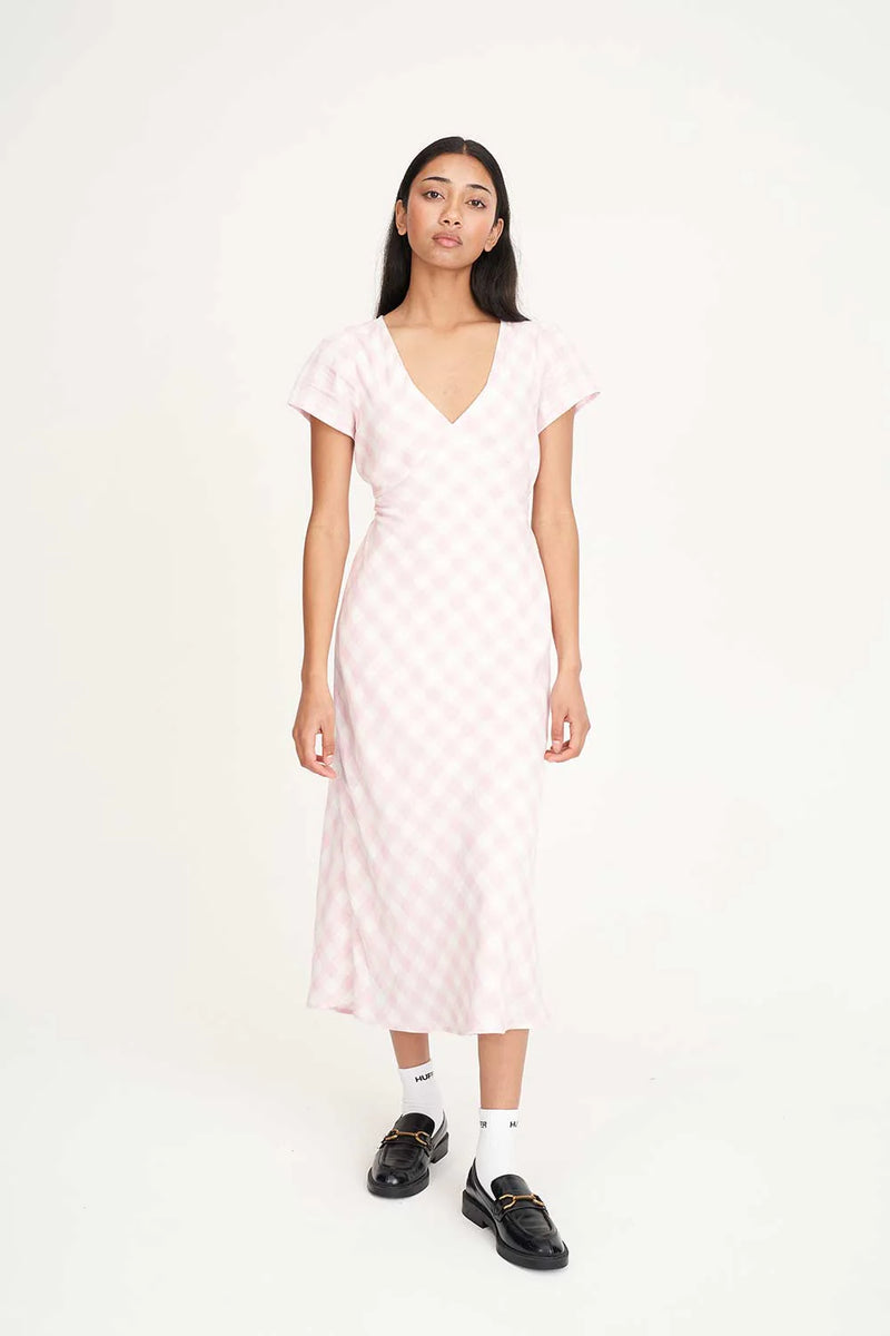 Celine Tie Back Midi Dress Pink/Chalk
