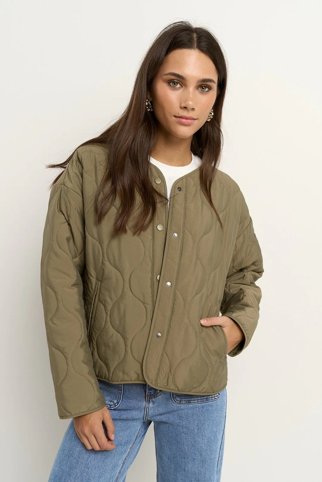 Apex Olive Collarless Puffer Jacket