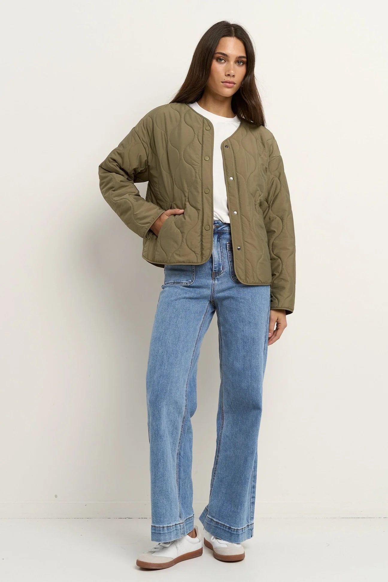 Apex Olive Collarless Puffer Jacket