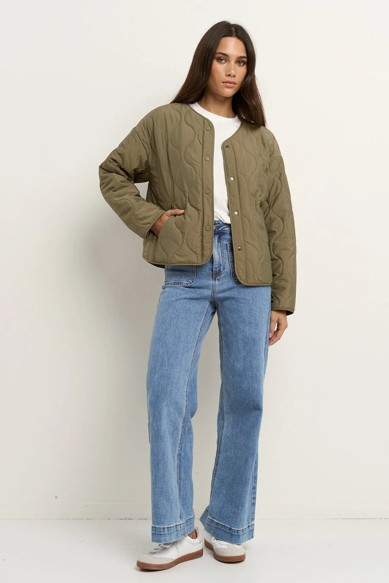 Apex Olive Collarless Puffer Jacket