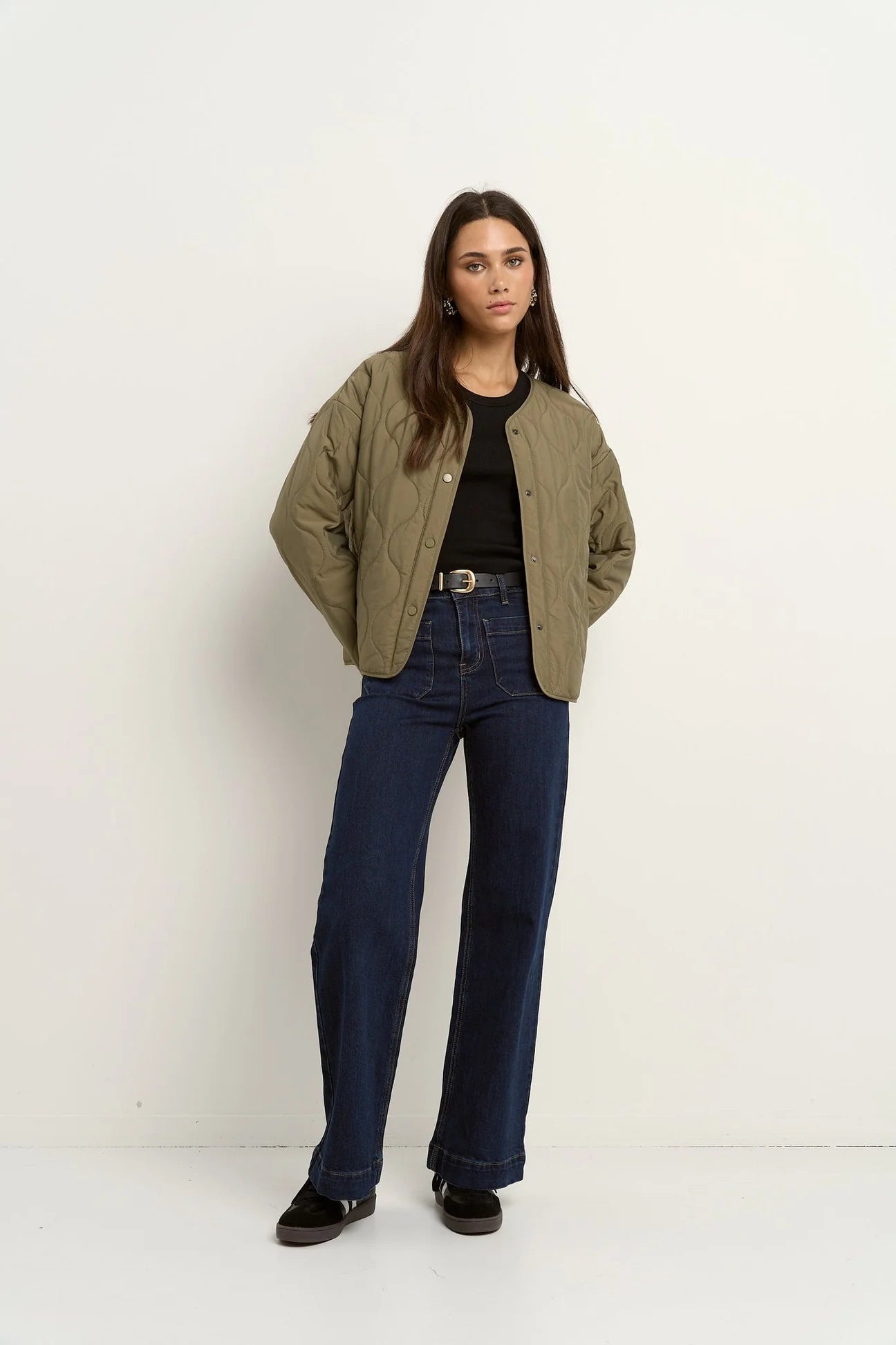 Apex Olive Collarless Puffer Jacket