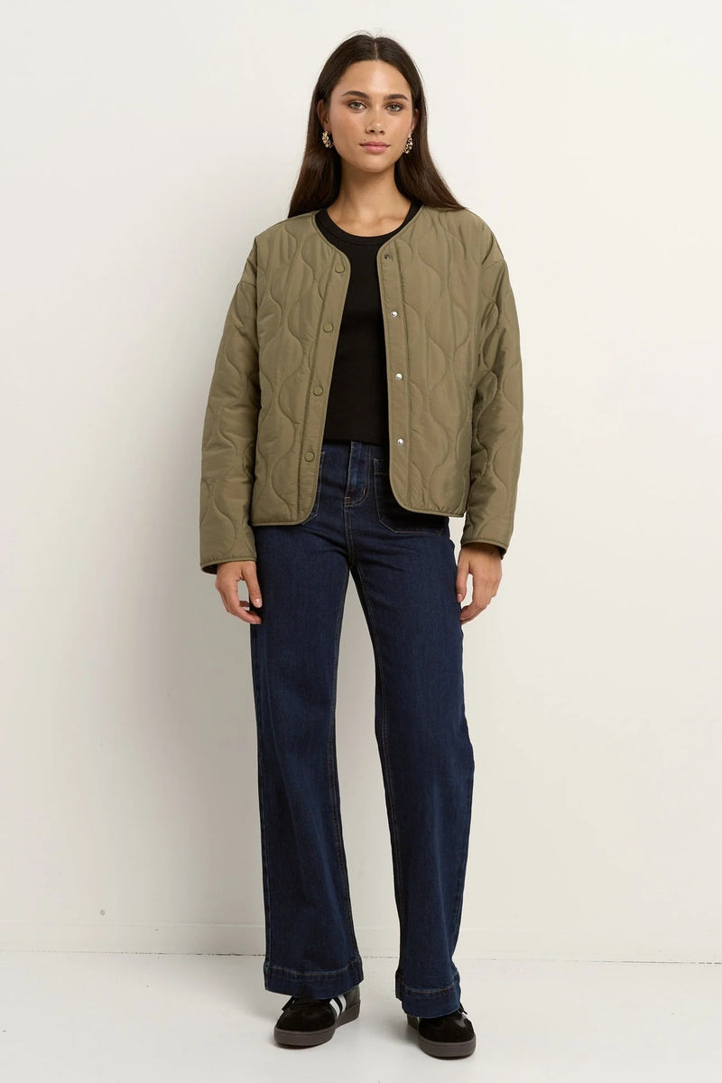 Apex Olive Collarless Puffer Jacket