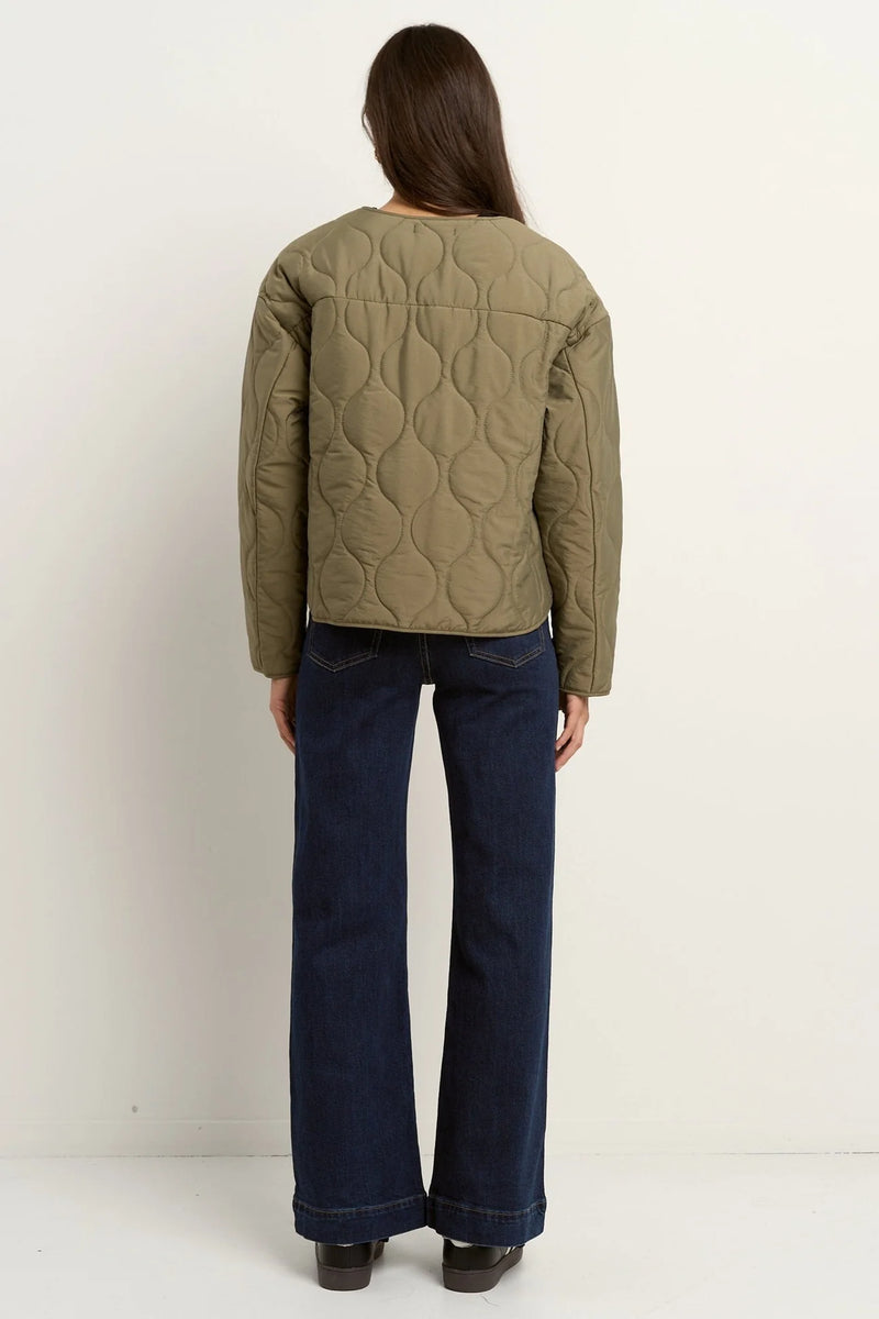 Apex Olive Collarless Puffer Jacket