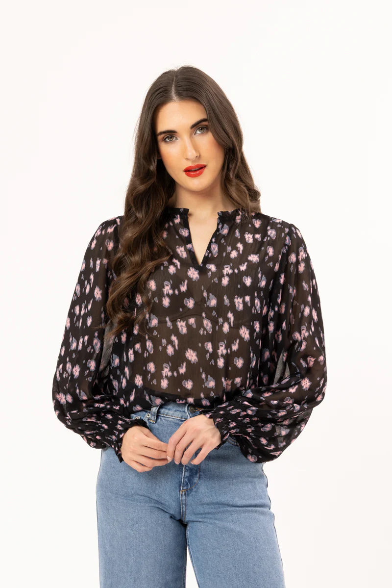 Leila + Luca Long Sleeve Movement Blouse Pink Prowl