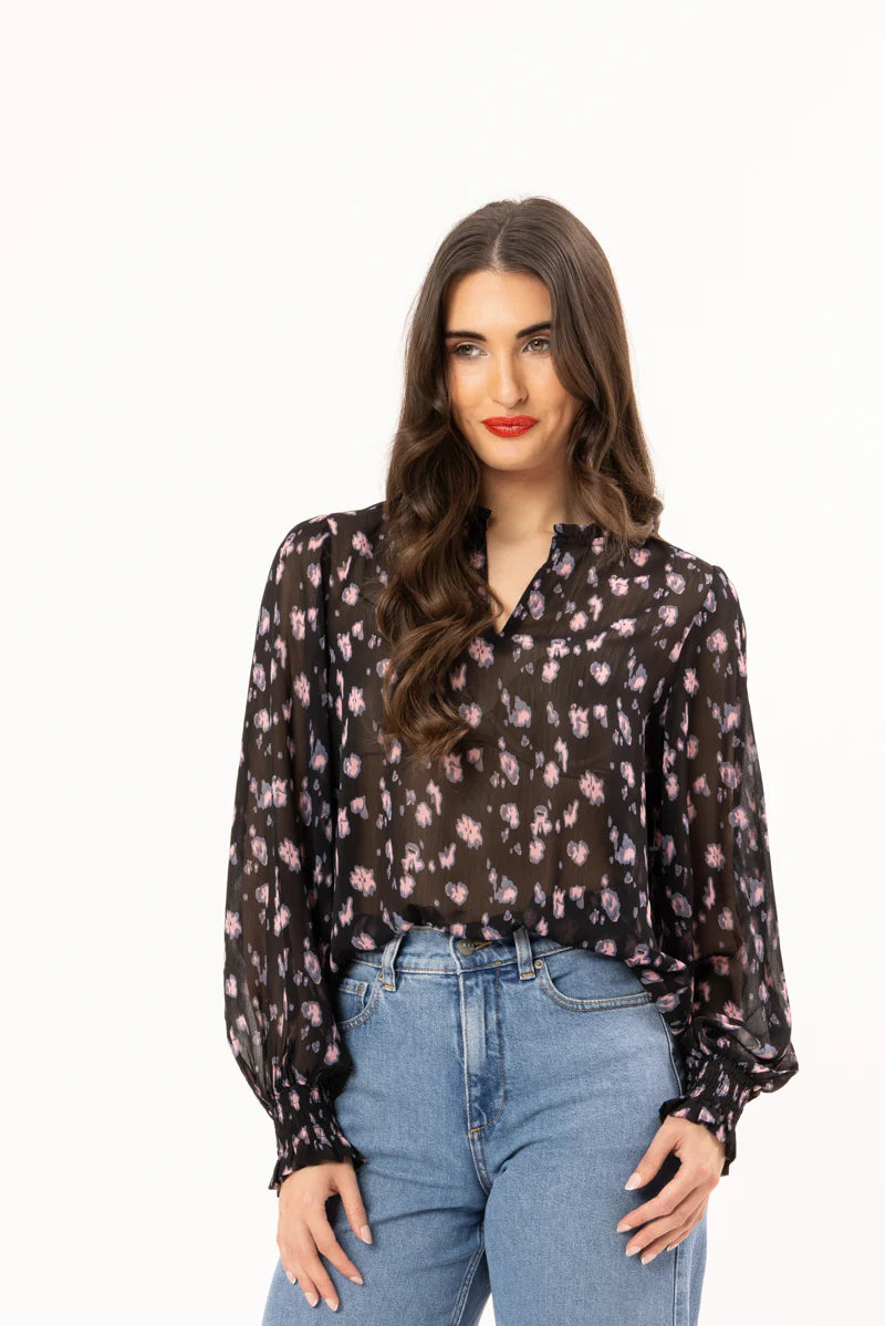 Leila + Luca Long Sleeve Movement Blouse Pink Prowl