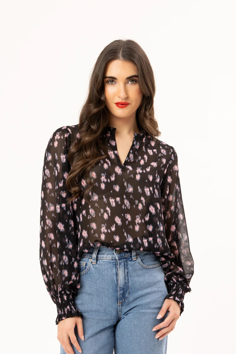 Leila + Luca Long Sleeve Movement Blouse Pink Prowl