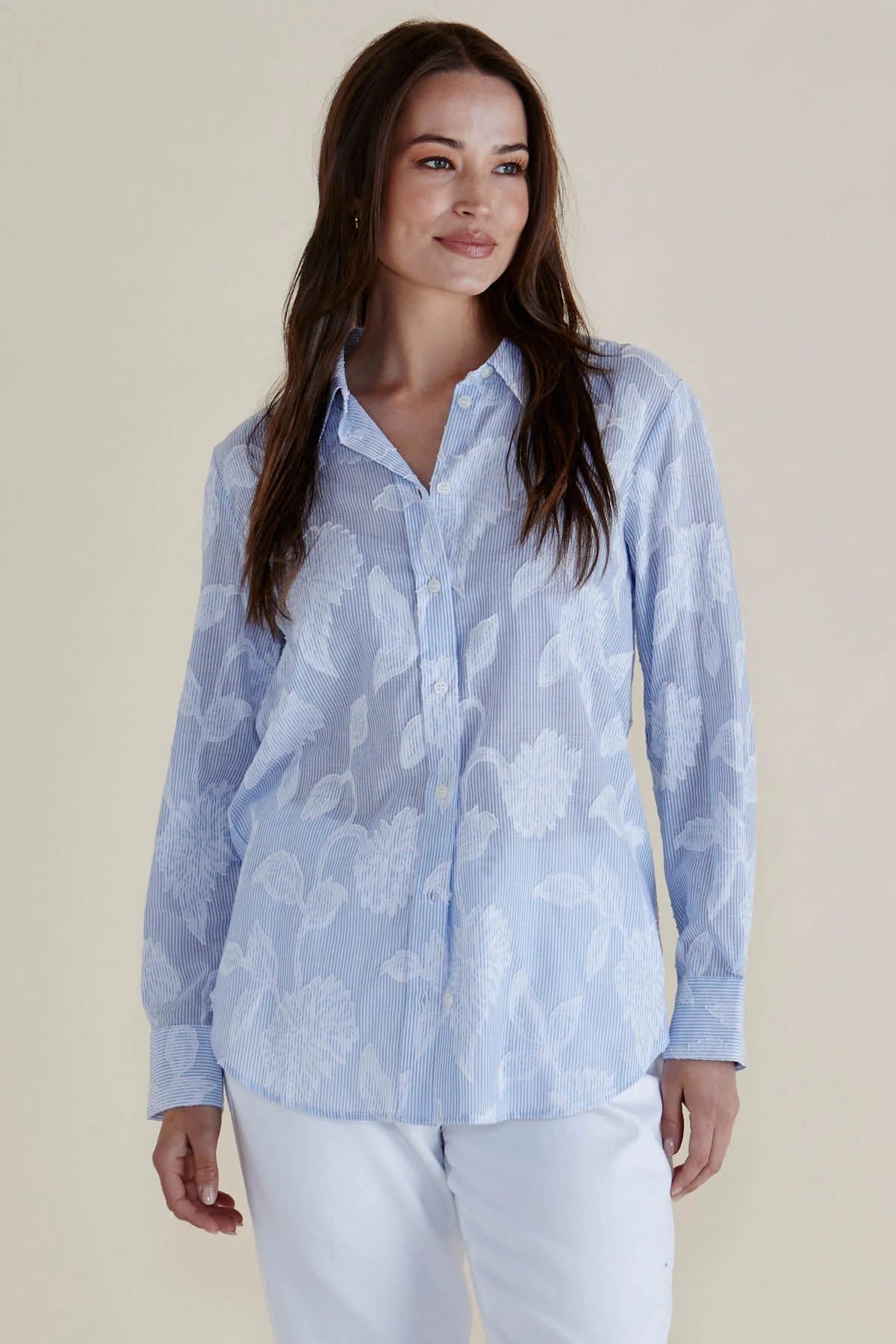 Lace Stripe Shirt Blue Lace Floral