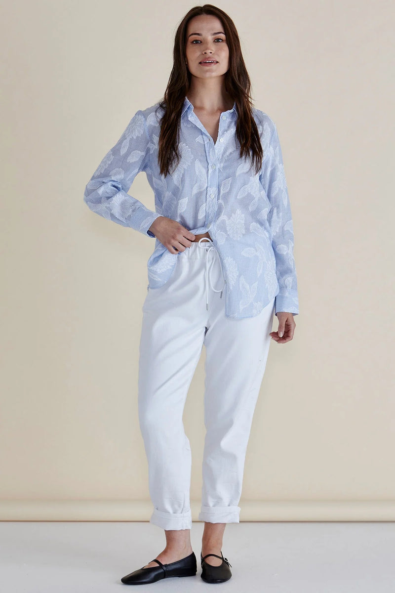 Lace Stripe Shirt Blue Lace Floral