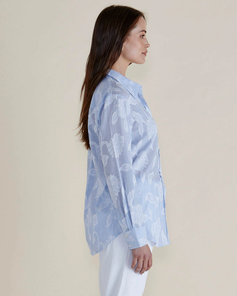 Lace Stripe Shirt Blue Lace Floral