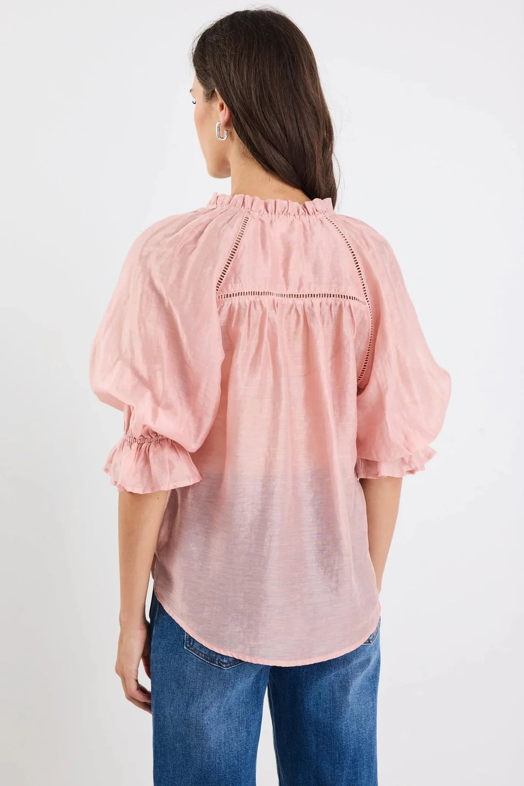 By Rosa Encounter Blush Textured SS Gathered Button Front Top