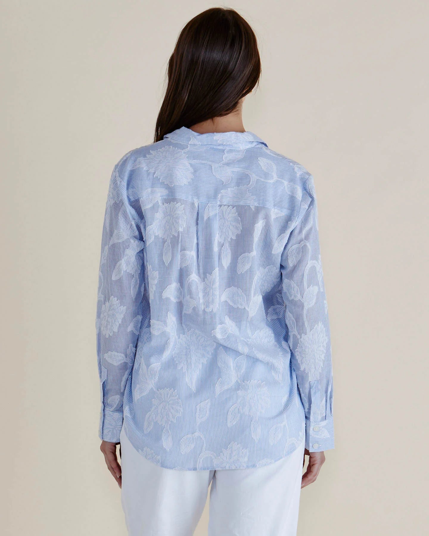 Lace Stripe Shirt Blue Lace Floral