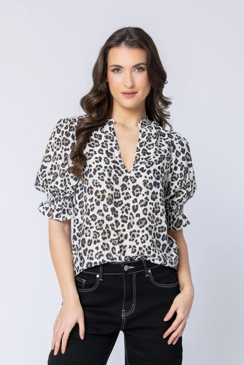 Seeking Lola Relaxed Butterfly Top Sage Leopard