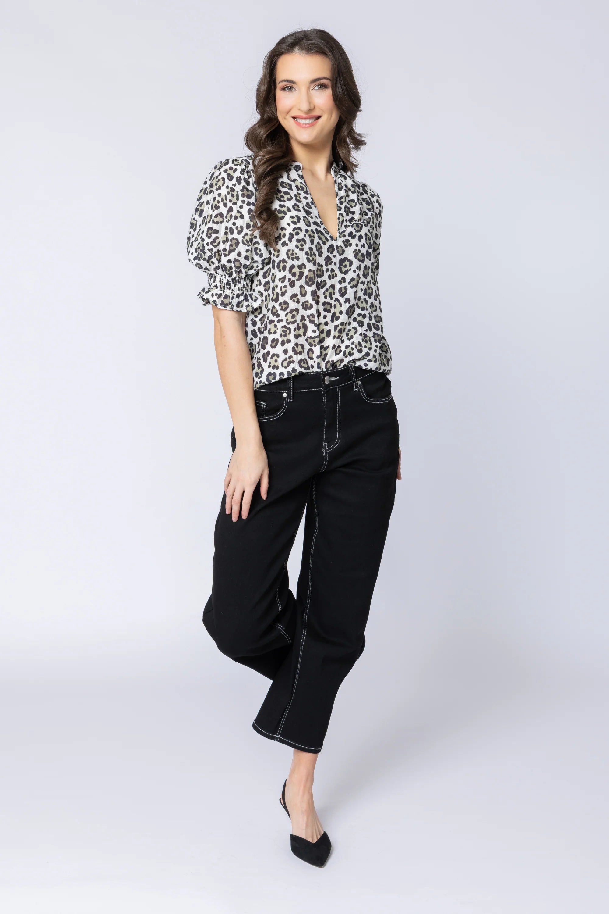 Seeking Lola Relaxed Butterfly Top Sage Leopard
